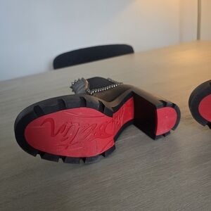 Louboutin Studded Black Chunky Heel Boots with Red Soles